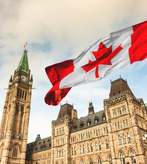 canada flag waving in ottawa
